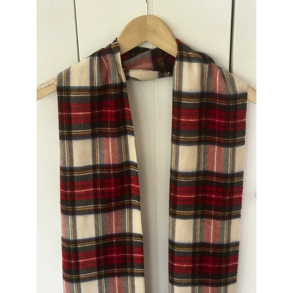 Cashmink Plaid Scarf Made in Germany Fringe Tartan Preppy Red Blue Yellow Soft!